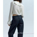 V-neck Chiffon Pleated Shirt